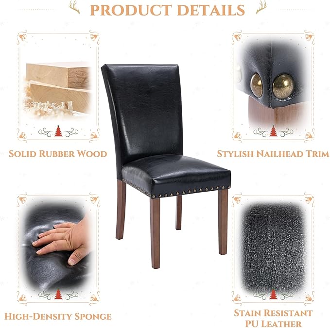 Parsons Dining Chairs Set of 4, Upholstered Nailhead PU Leather Dining Room - Image 5