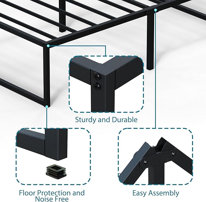 EMODA 18 Inch Narrow Twin Bed Frame 30x75, Heavy Duty Metal Platform No Box - Image 4