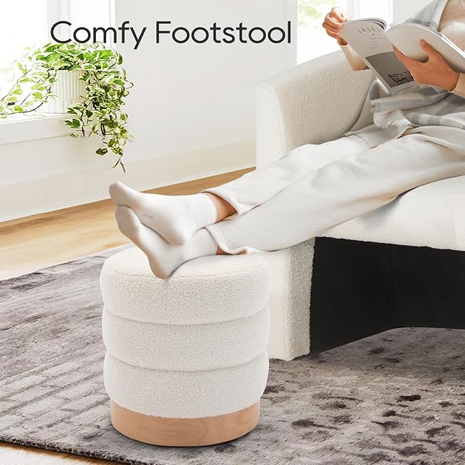 COLAMY Sherpa Ottoman Footstool, Tufted Modern Foot Rest Stool - Image 3