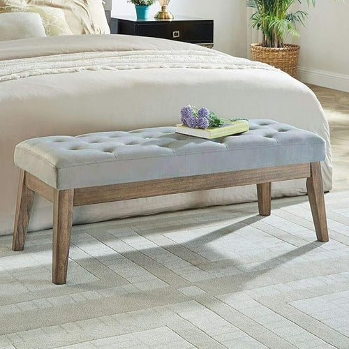 24KF Velvet Upholstered Buttons Tufted Entryway Bench by WEMARTHOMEDECOR