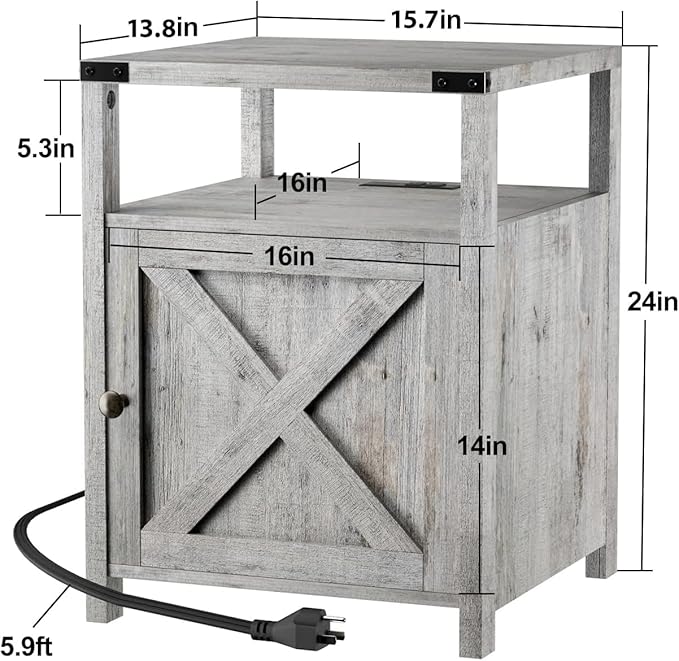 Farmhouse Nightstand with Charging Station - Image 3