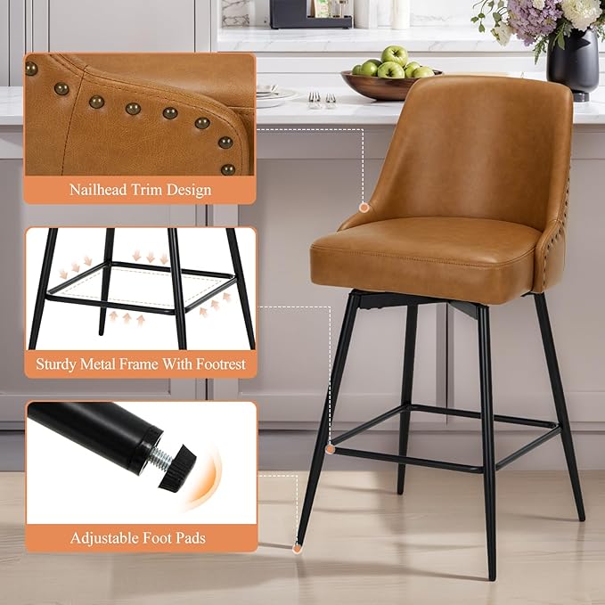 COLAMY Bar Stools Set of 2, 26.18" Counter Height Swivel Stools - Image 6