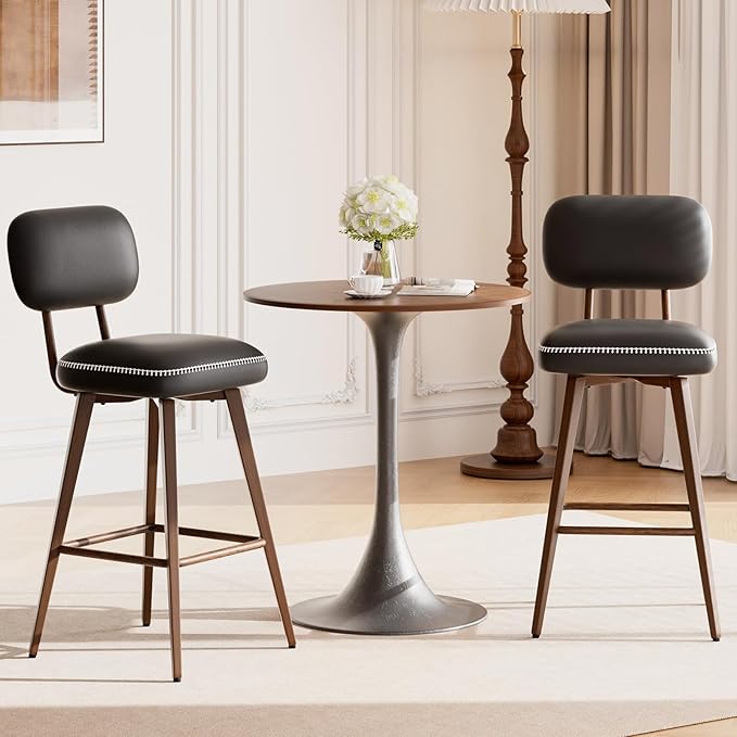 Swivel Bar Stools Set of 6, Mid Century PU Leather Counter Height Bar Chairs - Image 7
