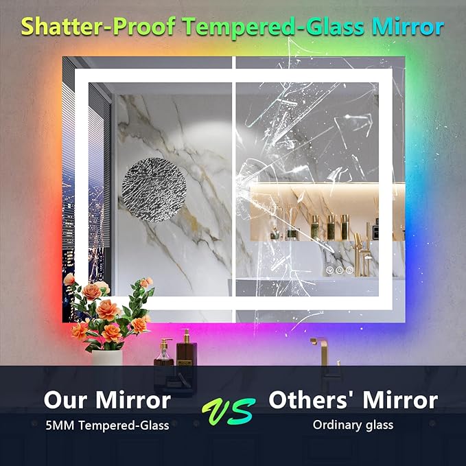 36x28 Inch RGB LED Bathroom Mirror Front Light and RGB Backlit Lighted Vanity - Image 6
