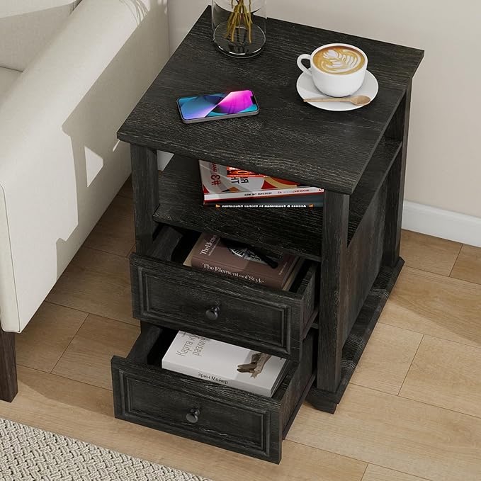 Vipbear Farmhouse Nightstand 18" Dark Gray End Table - Image 5