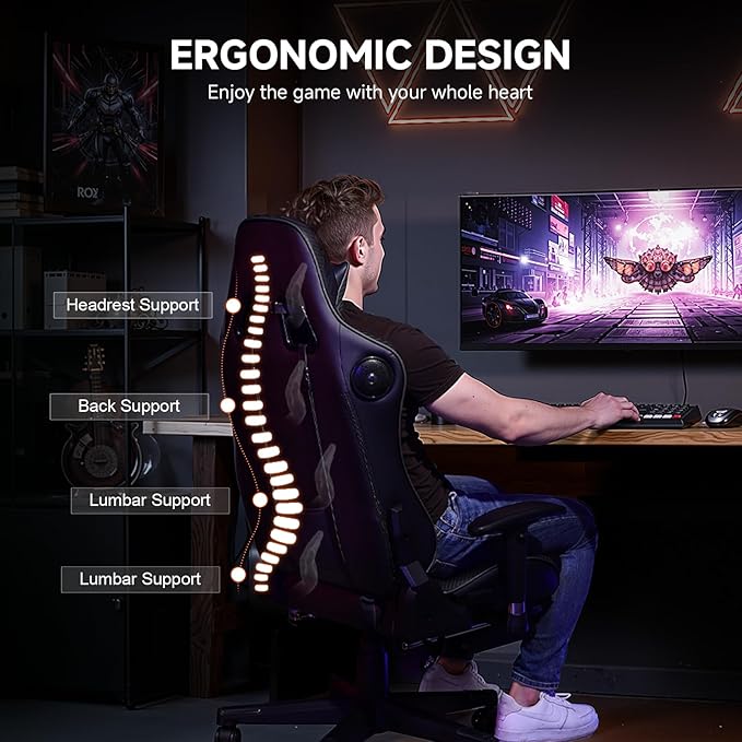 GTPLAYER Gaming Chair with Bluetooth Speakers, Adjustable Backrest and Height - Image 2