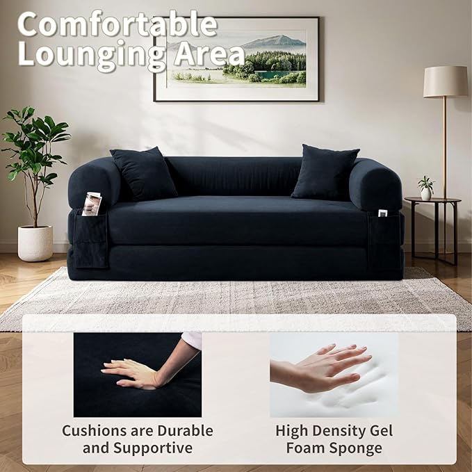 80" Convertible Sofa Bed, Corduroy Deep Seat Folding Pull Out Couch - Image 4