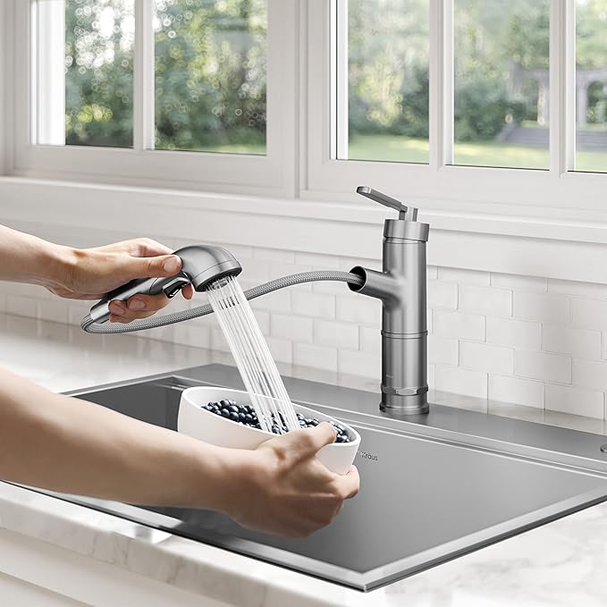 KRAUS Allyn Pull-Out Single Handle Kitchen Faucet in Matte Black, KPF-4103MB - Image 11