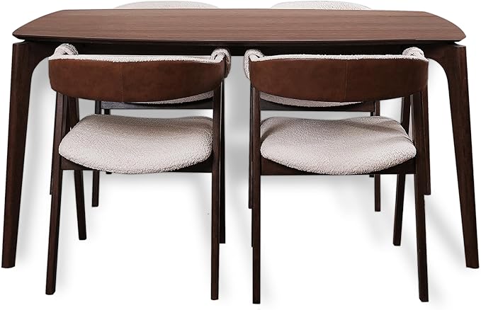 CONSDAN Dining Table Set for 4-6, Includes 1 Table & 4 Chairs, Walnut Veneer Top - Image 6