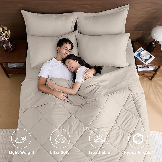 HEVUMYI Beige Tan Twin-XL Comforter Set - Image 2