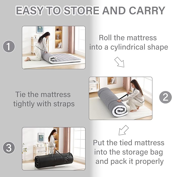 Welnow Japanese Futon Floor Mattress, Twin Size Thick Tatami Mat Portable & - Image 4