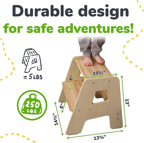 2-Step Wooden Step Stool for Toddlers | Kids Stool for Bathroom Sink & Kitchen - Image 2