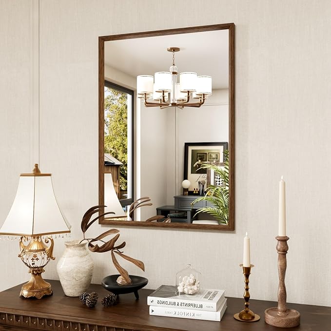 Bathroom Vanity Mirror 24x36 Inch, Walnut Rectangle Bathroom Mirror, 4MM - Image 2