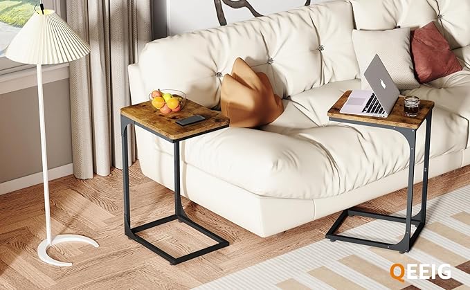 QEEIG C Table Side Table Set of 2 Living Room Sets C Shaped Couch Tray End - Image 9