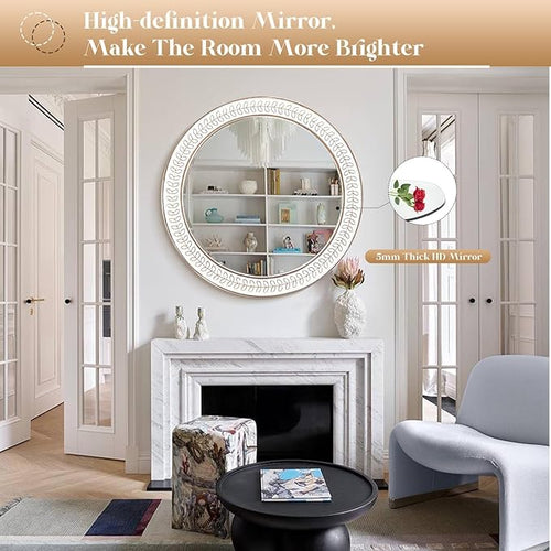 24 inch Round Rustic Wooden Mirrors, Distressed Circle Mirror - Image 2