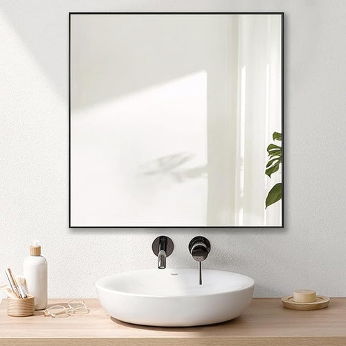 24x24 Inch Black Bathroom Mirror, Copper-Free Mirror, Aluminum Alloy Frame by LEDLUX