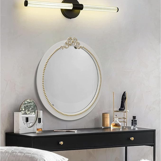 Vintage Round Wall Mirror 20inch Farmhouse Wooden Vanity Mirror - Image 5
