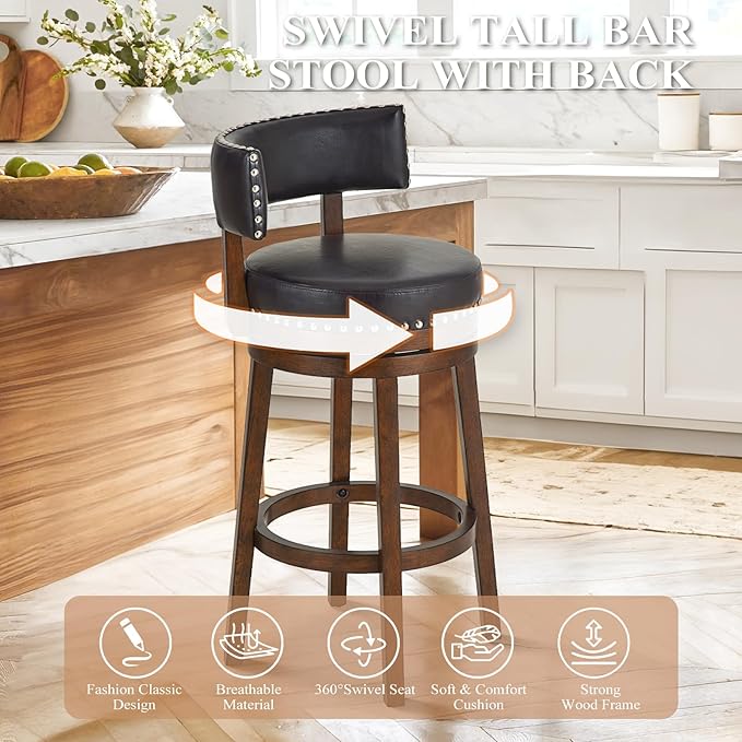 COLAMY Swivel Counter Height Bar Stools Set of 3, 30 Inch Modern Upholstered - Image 6