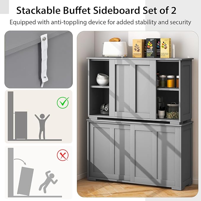 Costzon Sideboard Buffet Cabinet, Wooden Kitchen Storage Cabinet - Image 5
