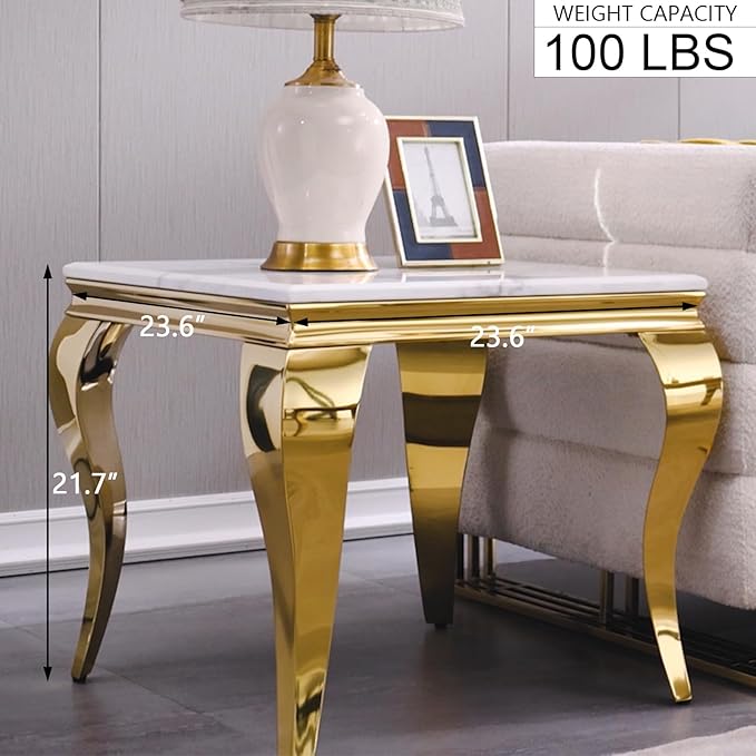 Gold End Table Set of 2, Modern White Living Room Side Table - Image 3
