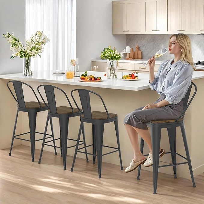 30” Swivel Bar Stools Set of 4, Counter Height Bar Stools Wooden Seat, Metal - Image 8