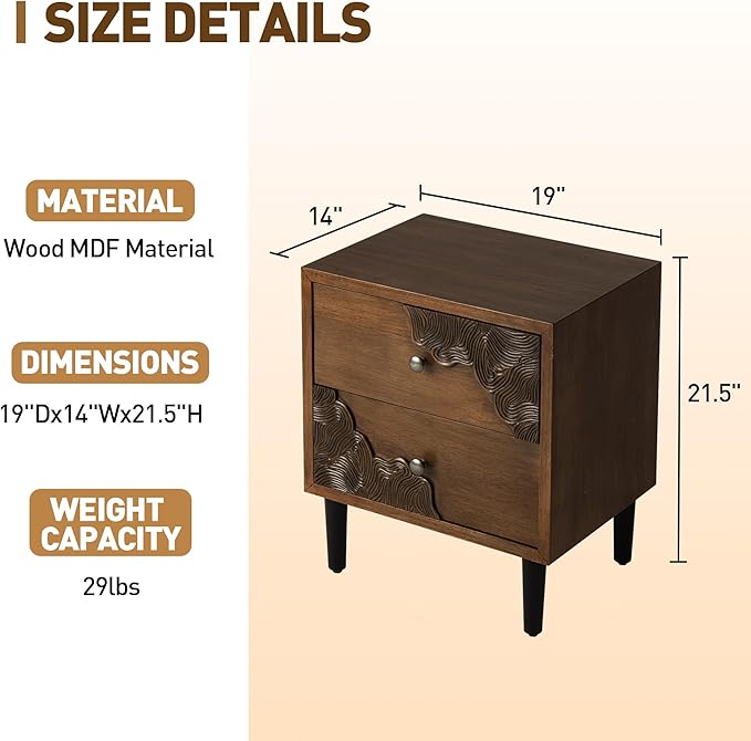 COSIEST Nightstand Set of 2, Mid Century Modern End Table - Image 3