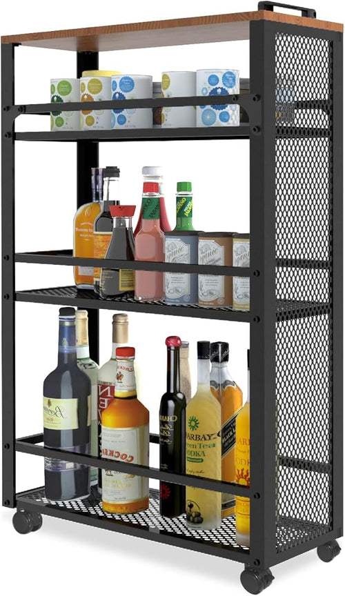 2025 New, Slim Kitchen Storage Cart, 3-Tier Metal Rolling Utility Cart Mesh by fusehome