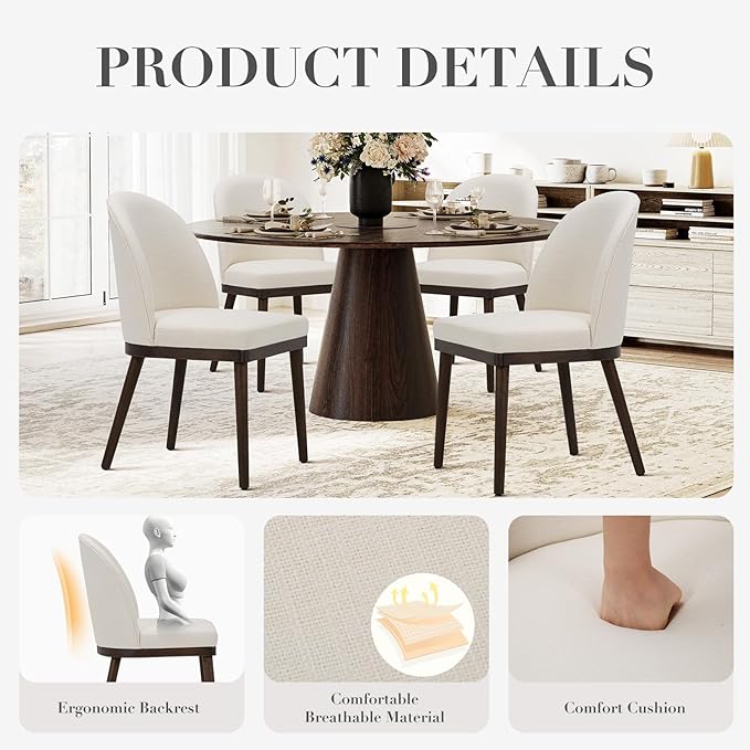 COLAMY Upholstered Dining Chairs Set of 4, Wooden Kitchen Chairs - Image 5