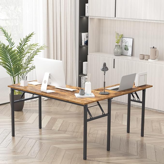 DlandHome L-Shaped Desk Large Corner Desk Folding Table Computer Desk Home - Image 4