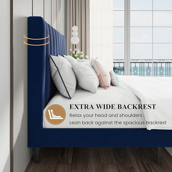 SHA CERLIN King Bed Frame/Velvet Upholstered Platform Bed Frame - Image 6