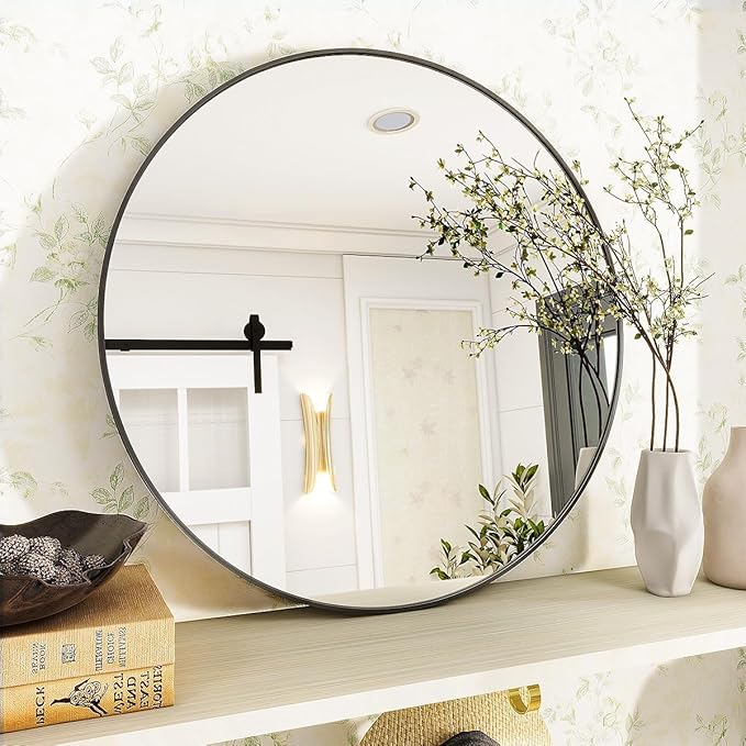 Black Round Bathroom Mirror, 24 inch Circle Wall Mounted Hanging Mirror - Image 4