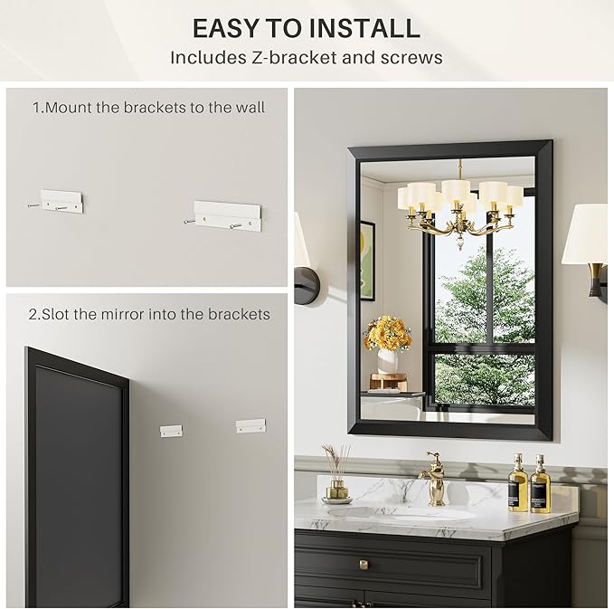 28x36 Inch Black Bathroom Mirror - Image 8