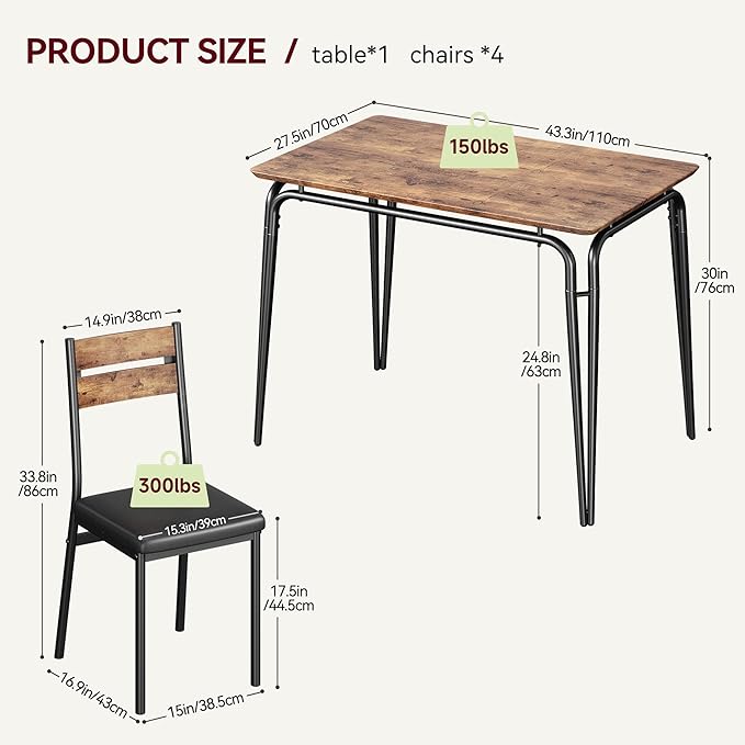 Dining Table for 4, Small Table and Chairs Set of 4, Square Dinette Set for 4 - Image 7