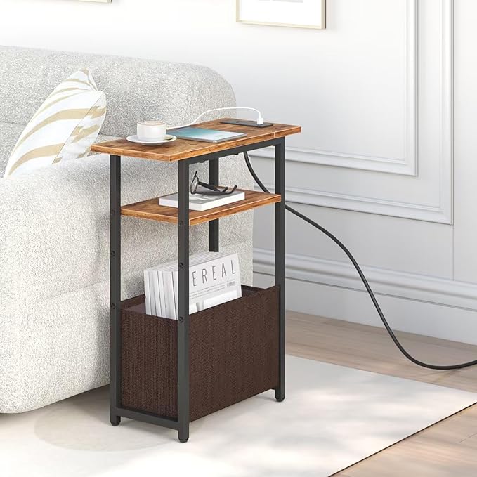 Narrow Side Table with Charging Station, Small End Table - Image 4
