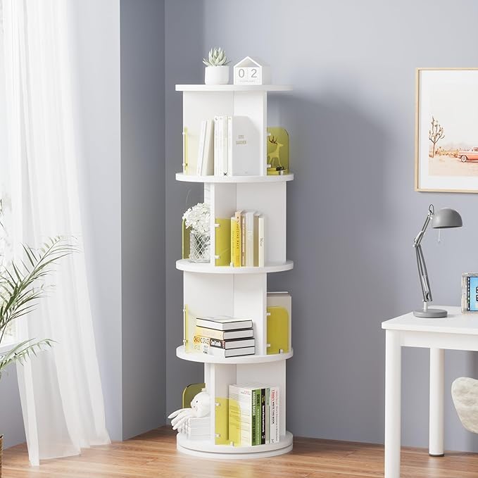 VECELO 4-Tier Rotating Bookshelf, Small Corner Bookshelf - Image 7