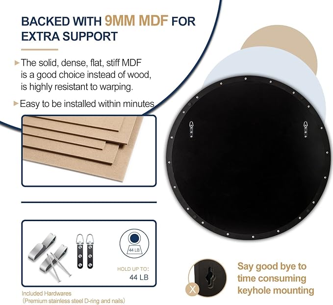 ANDY STAR Round Wall Mirror, 30 Inches Brushed Bronze Bathroom Mirror, Modern - Image 7