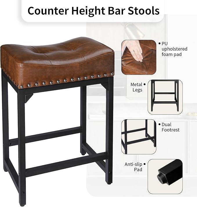 Bar Stools Set of 2, Counter Height Bar Stools - Image 5