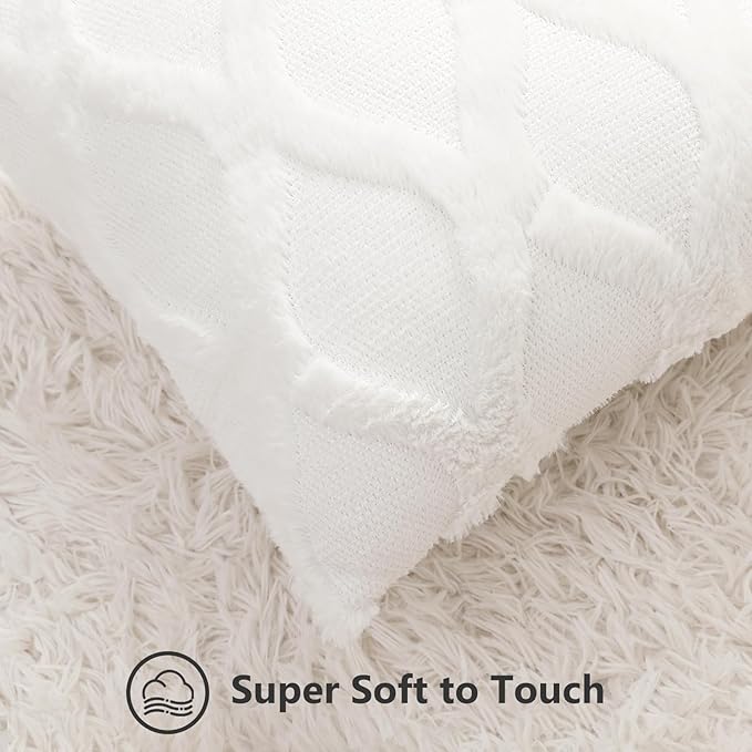 decorUhome Throw Pillow Covers 22x22 Inch Set of 2, Soft Plush Faux Fur Wool - Image 2