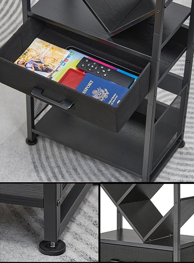 Bookshelf with Drawer, 10 Tier Tree Bookcase Retro Floor Standing Bookshelves - Image 4