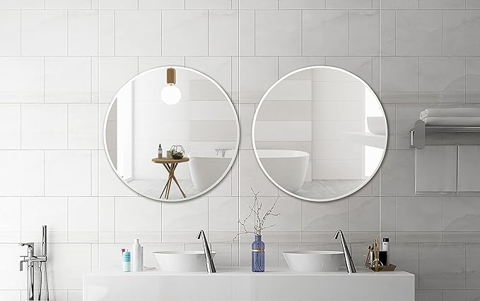 FrameWorks 28" Deluxe Contemporary White Circular Aluminum Mirror - Image 5