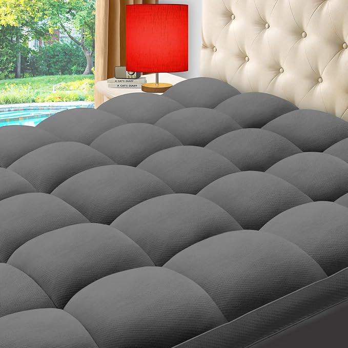 ELEMUSE Full Grey Cooling Bamboo Viscose Mattress Topper by Elemuse