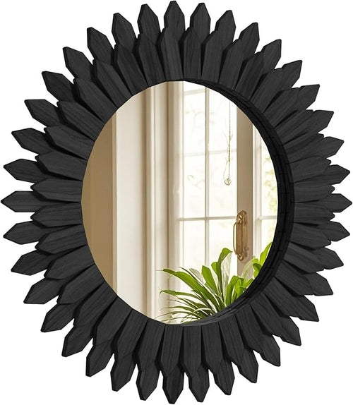 24 Inch Black Boho Wall Decor Sunburst Mirror by Unknown