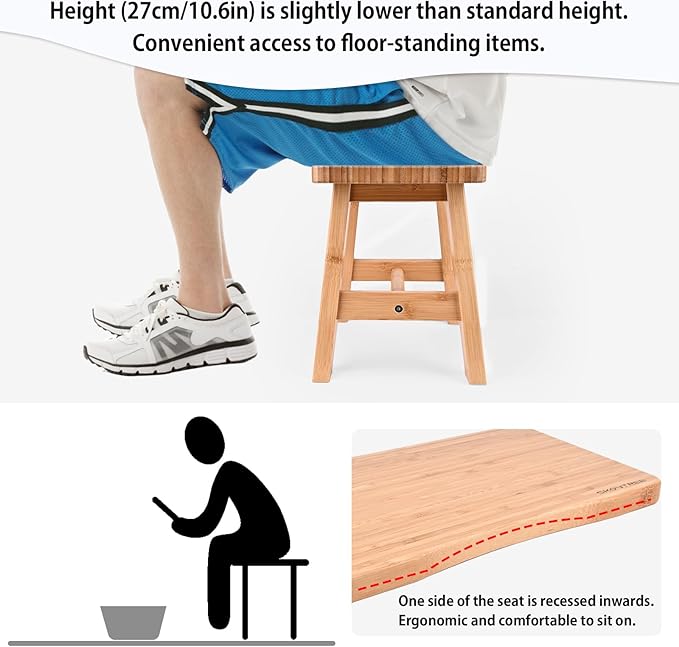 Bamboo Step Stool for Kids Adults Bathroom, 10 Inch One Step Stool You Can Sit - Image 6