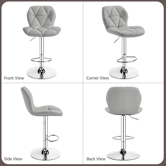 Yaheetech Grey Bar Stools Set of 2, PU Leather Bar Chairs - Image 7