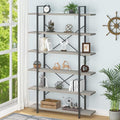 HSH 6 Tier Tall Bookshelf, Metal Wood Vertical Display Book Shelf, Industrial 6 by HOMESWEETHOME