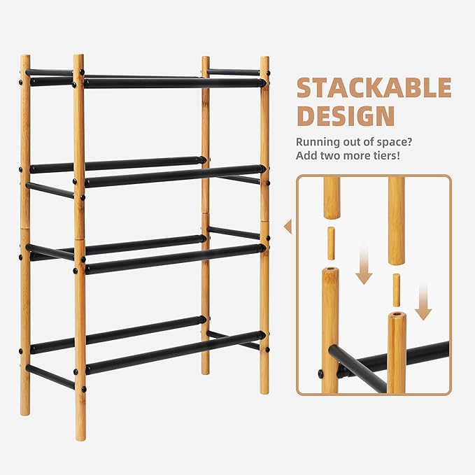 STORAGE MANIAC Expandable Shoe Rack, 12 Pairs Stackable Small Shoe Rack - Image 5