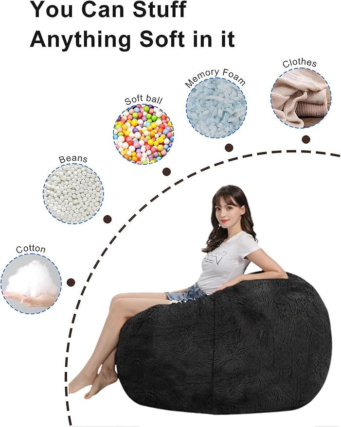 Bean Bag Chair for Adults Kids Without Filling Comfy Fluffy Giant Round Beanbag - Image 5