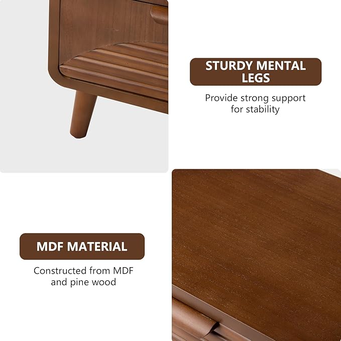 COSIEST Mid-Century Nightstand, Vintage Accent Furniture w 2 Storage Drawers - Image 4