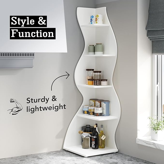 Tribesigns Corner Shelf, Modern 5-Tier Wall Corner Bookshelf Set of Two - Image 6