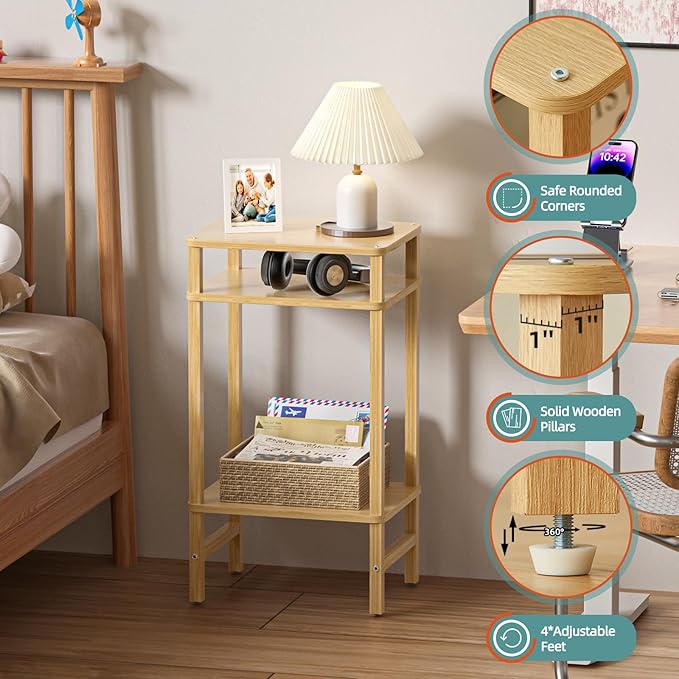 28in Tall Bamboo Side Table Set of 2, 3-Tier Small Narrow End Table - Image 7